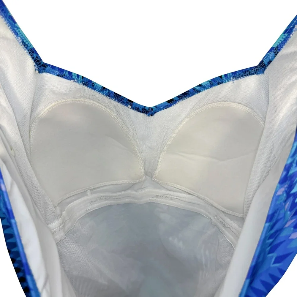 Gottex One Piece Swimsuit 8 Blue Geometric Chevron Sweetheart Padded‎ Designer